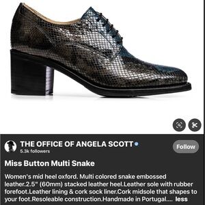Angela Scott Mid Heel Oxford, size 37, Black/Blue (Neon Snake)
